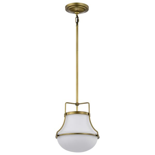 Valdora 1 Light Pendant - 10 Inches - Natural Brass Finish - White Opal Glass