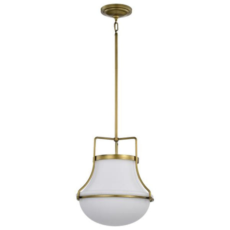 Valdora 1 Light Pendant - 14 Inches - Natural Brass Finish - White Opal Glass