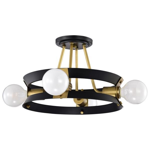 Marsden 4 Light Semi Flush - Matte Black and Natural Brass Finish