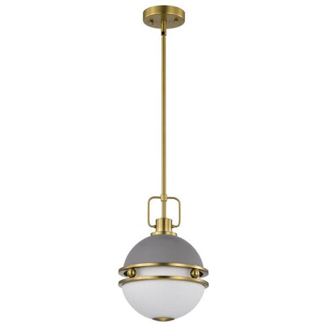 Everton 1 Light Pendant - 10 Inches - Matte Gray & Brass Finish - Etched Opal Glass