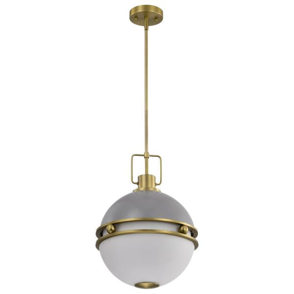 Everton 2 Light Pendant - 14 Inches - Matte Gray and Brass Finish - Etched Opal Glass