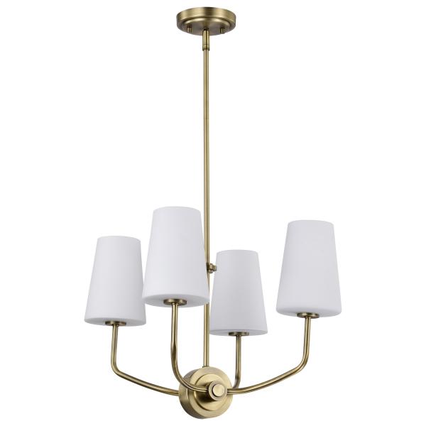 Cordello 4 Light Chandelier - Vintage Brass Finish - Etched White Opal Glass