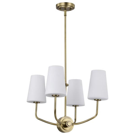 Cordello 4 Light Chandelier - Vintage Brass Finish - Etched White Opal Glass