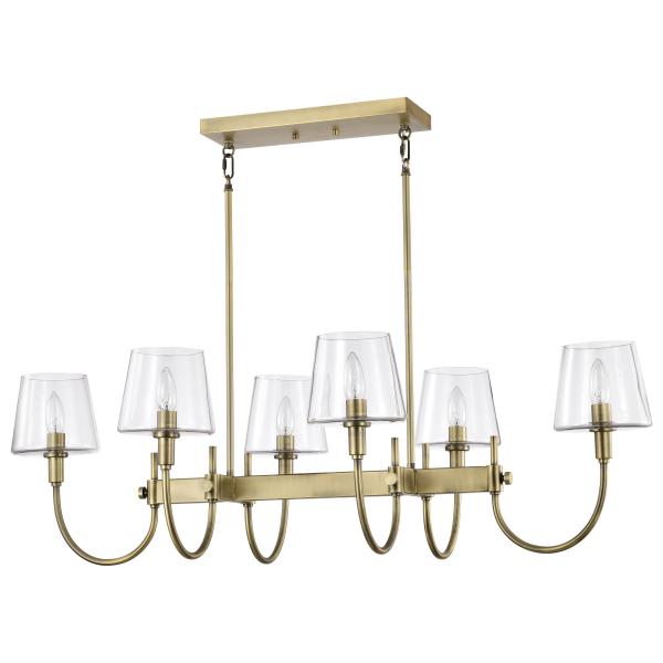 Brookside 6 Light Island Pendant - Vintage Brass Finish - Clear Glass