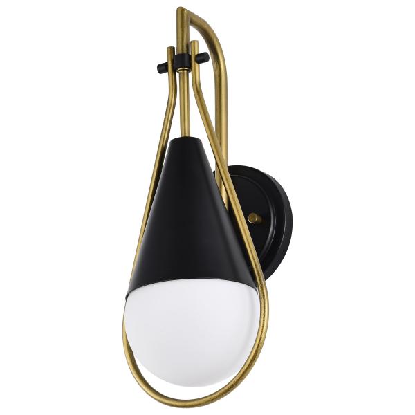 Admiral 1 Light Wall Sconce - Matte Black and Natural Brass Finish - White Opal Glass