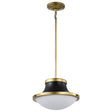 Lafayette 1 Light Pendant - 14 Inches - Matte Black Finish with Natural Brass Accents and White Opal Glass