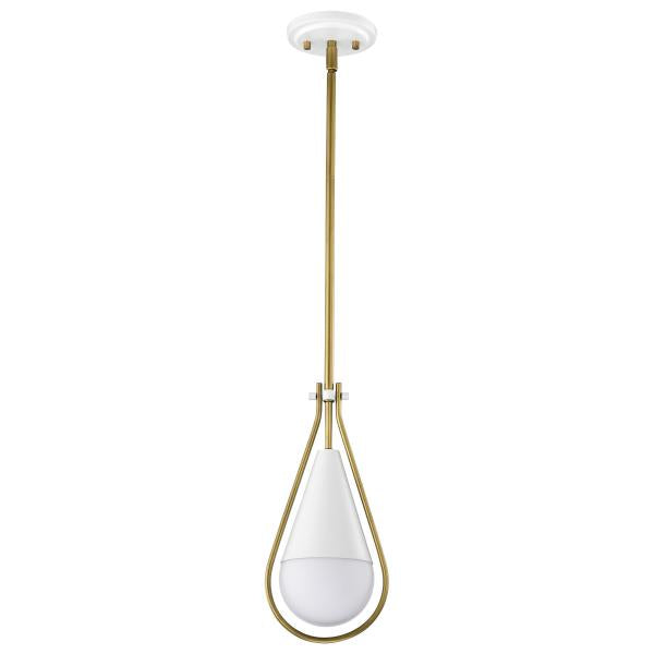 Admiral 1 Light Pendant - 6 Inches - Matte White and Natural Brass Finish - White Opal Glass