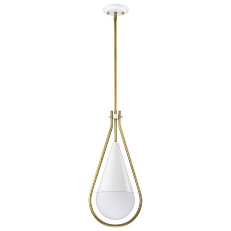 Admiral 1 Light Pendant - 10 Inches - Matte White and Natural Brass Finish - White Opal Glass