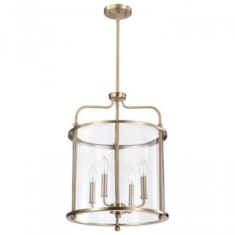 Yorktown 4 Light Pendant - Burnished Brass Finish - Clear Glass