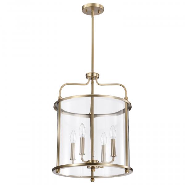 Yorktown 4 Light Pendant - Burnished Brass Finish - Clear Glass