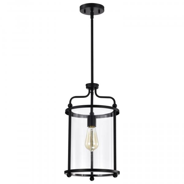 Yorktown 1 Light Pendant - Matte Black Finish - Clear Glass