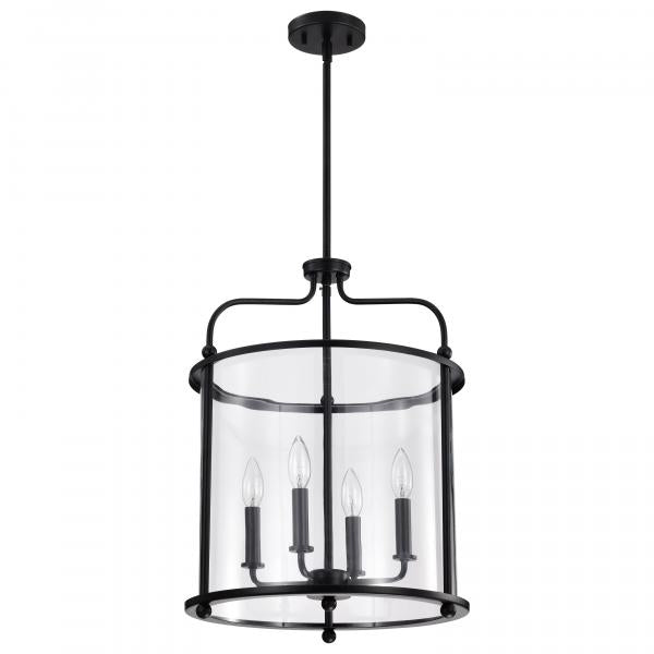 Yorktown 4 Light Pendant - Matte Black Finish - Clear Glass