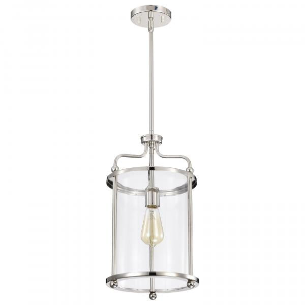 Yorktown 1 Light Pendant - Polished Nickel Finish - Clear Glass