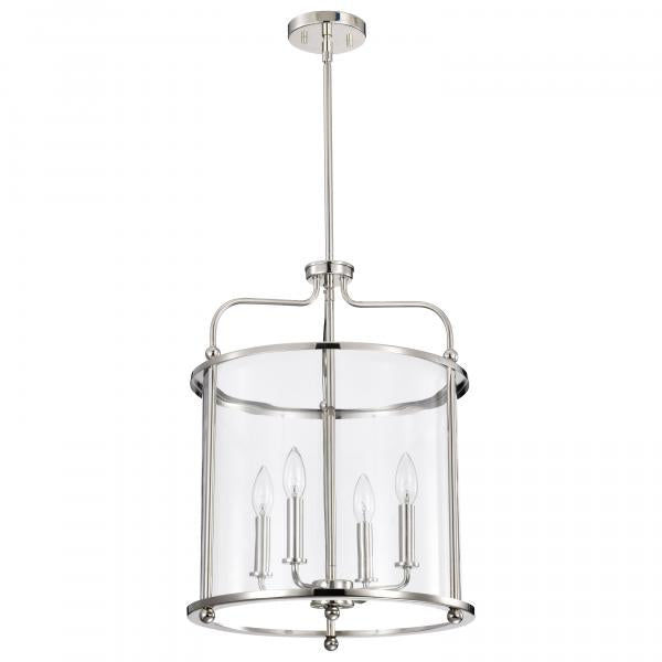 Yorktown 4 Light Pendant - Polished Nickel Finish - Clear Glass