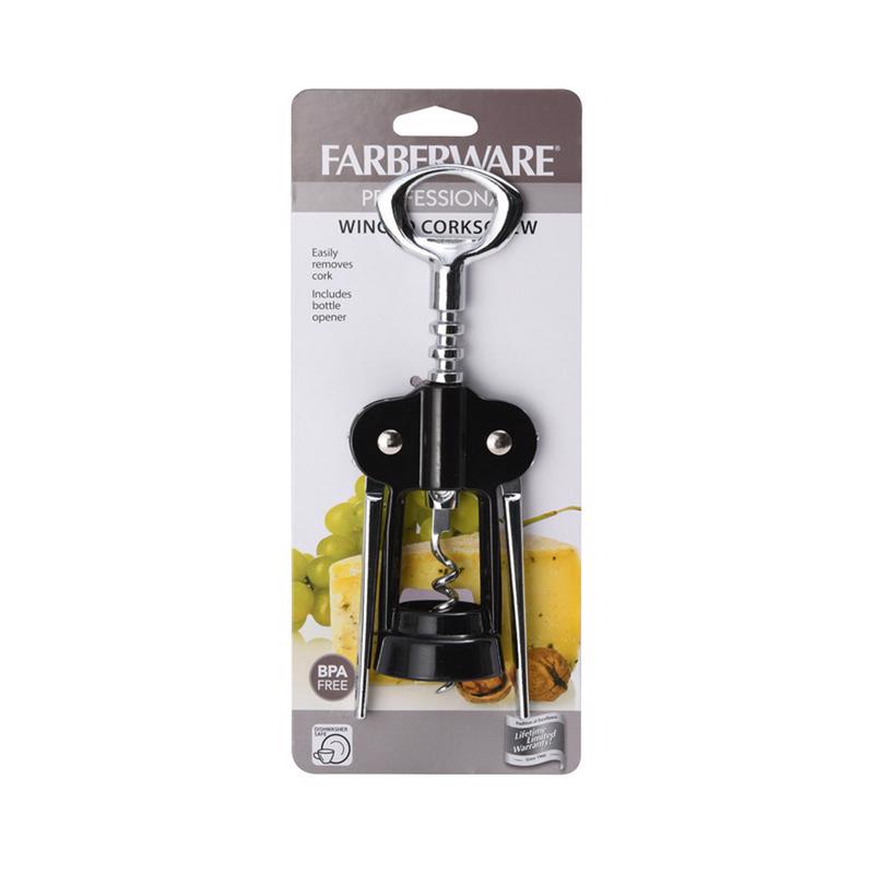 Farberware Black/Silver Plastic/Stainless Steel Wing Corkscrew