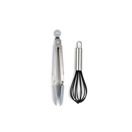 Core Kitchen Silver Silicone/Stainless Steel Whisk Tong Set