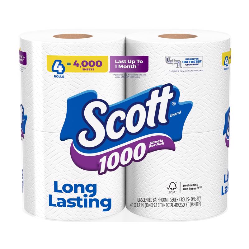 Scott Toilet Paper 4 Rolls 1000 sheet 4 in.