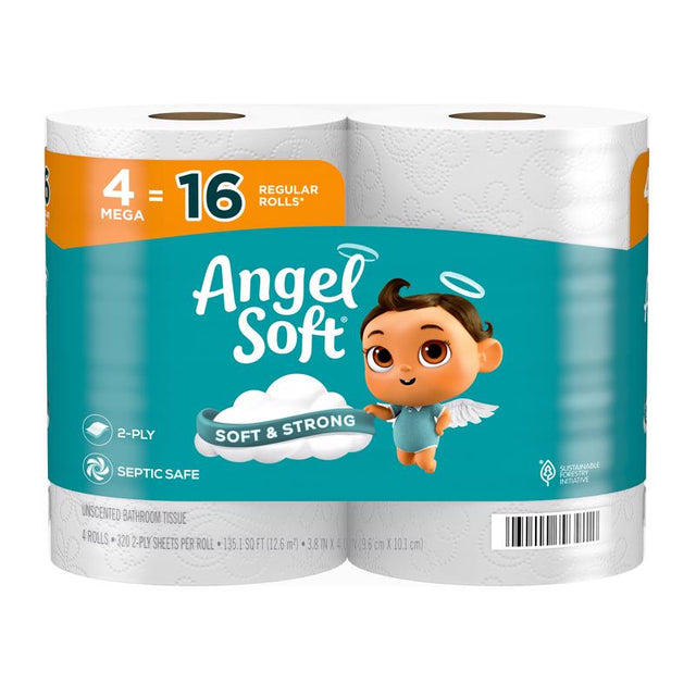 Angel Soft Toilet Paper 4 Rolls 320 sheet 405.33 sq ft