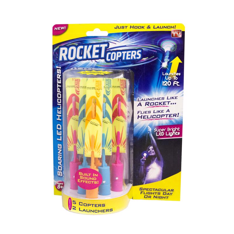 Rocket Copters Slingshot LED Launching Helicopters Plastic Assorted 5 pc