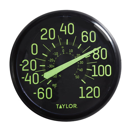 Taylor Glow in the Dark Dial Thermometer Plastic Black 13.25 in.