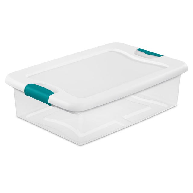 Sterilite 32 qt Clear/White Latch Storage Box 6-7/8 in. H X 23-3/4 in. W X 16 in. D Stackable