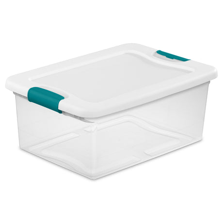 Sterilite 15 qt Clear/White Latch Storage Box 6-3/4 in. H X 16-1/4 in. W X 11-1/4 in. D Stackable