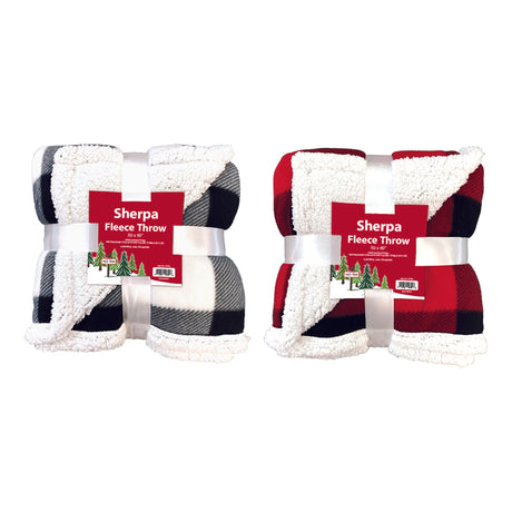 J & M Home Fashions Buffalo Check Throw Sherpa Fleece 4 pc