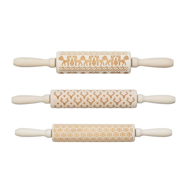 Creative Co-Op Cabin Holiday 15 in. L X 2 in. D Wood Rolling Pin Beige