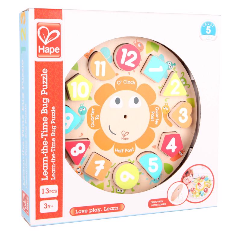 Hape Chunky Clock Puzzle Hardwood Assorted 13 pc