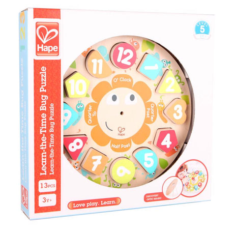 Hape Chunky Clock Puzzle Hardwood Assorted 13 pc