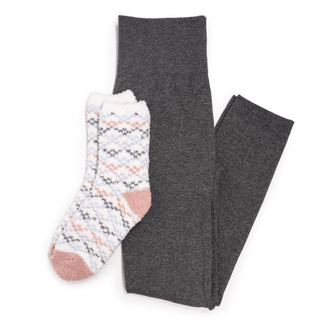 Muk Luks Women's Legging/Cozy Sock Set Assorted Black/White