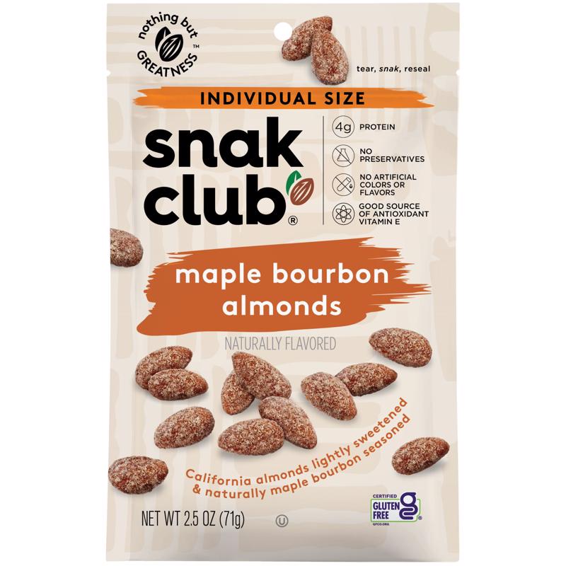 Snak Club Maple Bourbon Almonds 2.5 oz Bagged