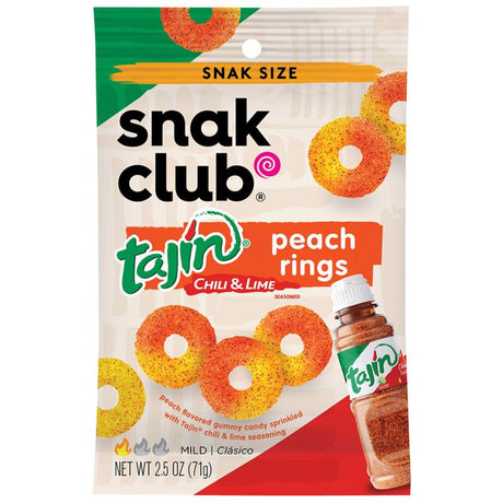 Snak Club Tajin Chili and Lime Peach Rings 2.5 oz Bagged