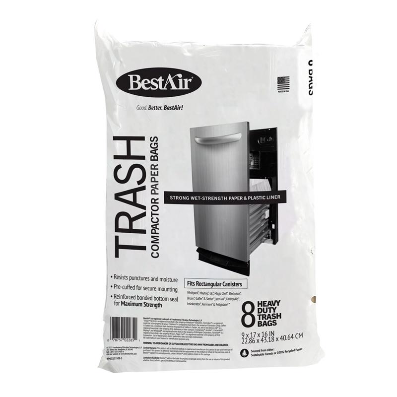 BestAir 10 gal Compactor Bags Flat Top 8 pk