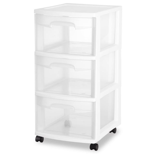 Sterilite 5.4 cu ft Clear/White Drawer Organizer 25-5/8 in. H X 12-5/8 in. W X 14-1/2 in. D Stackabl