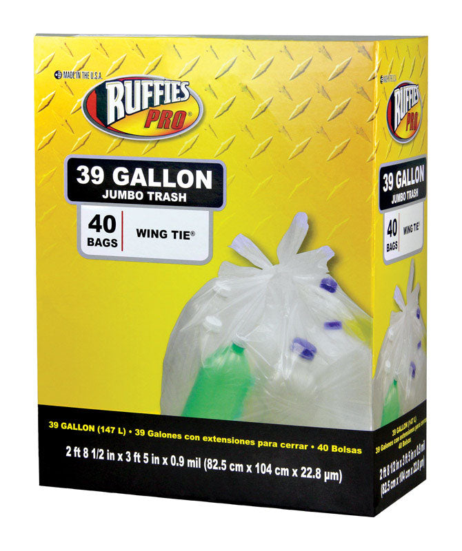 Ruffies Pro 39 gal Trash Bags Wing Ties 40 pk 0.9 mil