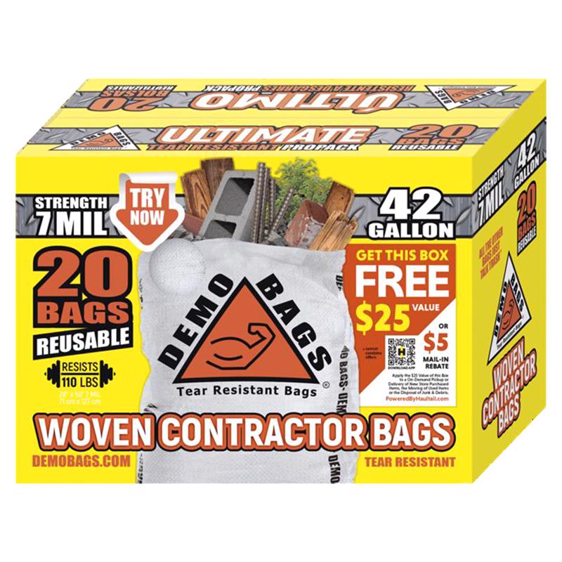 Demo Bags Ultimate Pro Pack 42 gal Contractor Bags Flap Tie 20 pk 7 mil