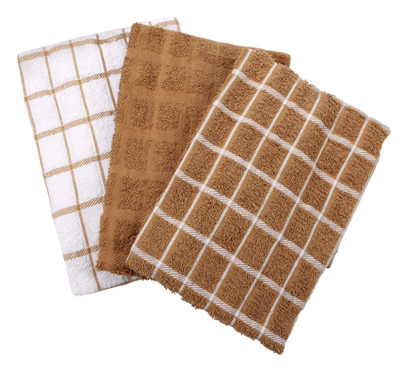 Ritz Mocha Cotton Check Kitchen Towel 3 pk