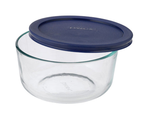 Pyrex 6 in. Round Glass Dish with Lid Blue/Clear