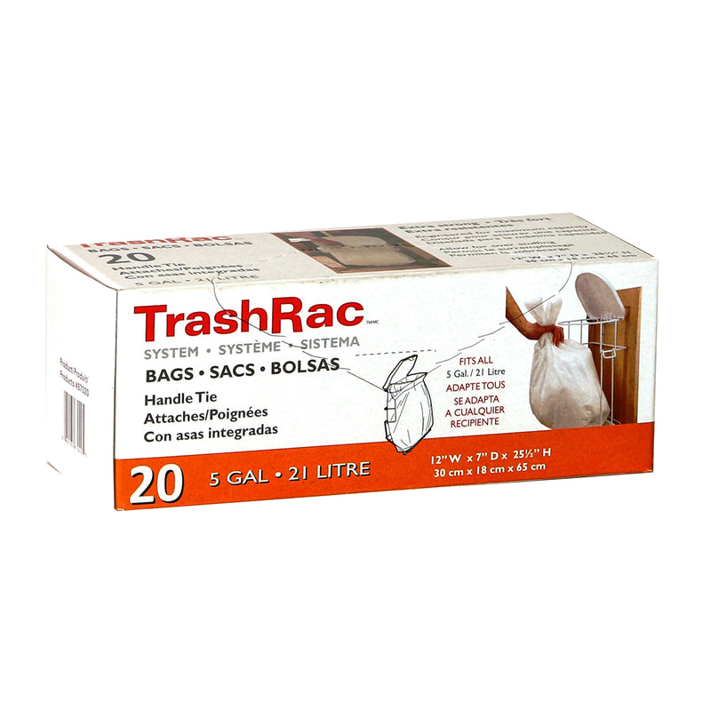 Trashrac 5 gal Trash Bags Handle Tie 20 pk 0.95 mil