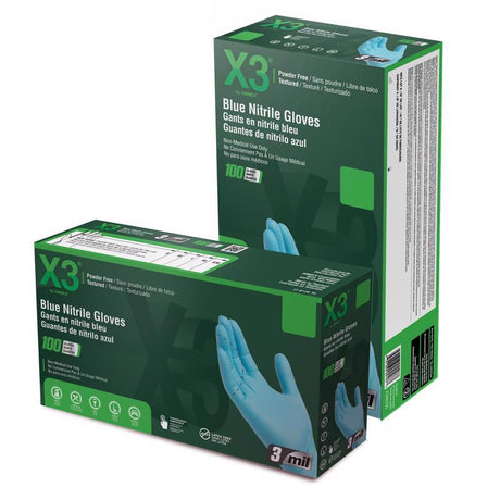 X3 Nitrile Disposable Gloves Medium Blue Powder Free 100 pk