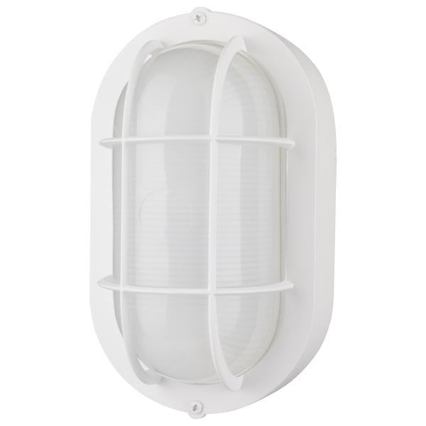 LED Small Oval Bulk Head Fixture - White Finish with White Glass