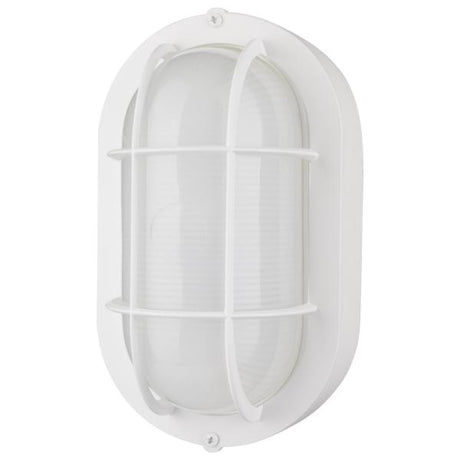 LED Small Oval Bulk Head Fixture - White Finish with White Glass