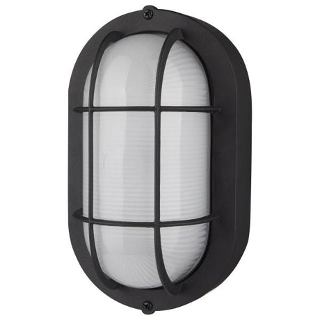 LED Small Oval Bulk Head Fixture - Black Finish with White Glass