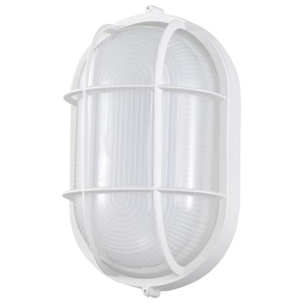 LED Oval Bulk Head Fixture - White Finish with White Glass