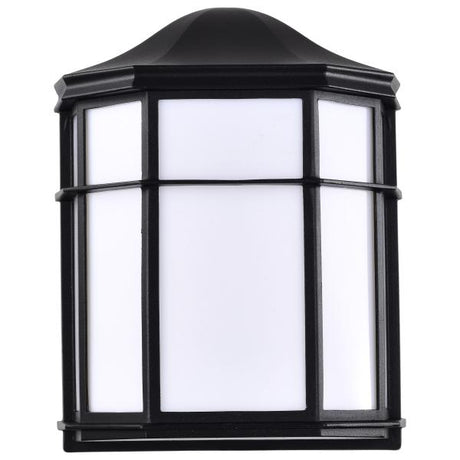 LED Cage Lantern Fixture - Black Finish with White Linen Acrylic