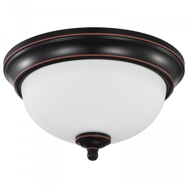 Center Lock 11 Inch LED Flush Mount - 19 Watt - 3000K - Mahogany Bronze Finish - Frosted Glass