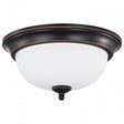 Center Lock 13 Inch LED Flush Mount - 19 Watt - 3000K - Mahogany Bronze Finish - Frosted Glass