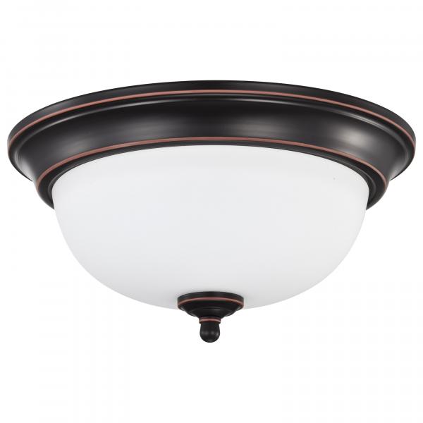 Center Lock 13 Inch LED Flush Mount - 19 Watt - 3000K - Mahogany Bronze Finish - Frosted Glass