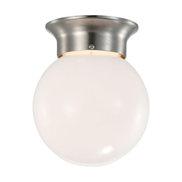 8 Watt - 6 inch - LED Flush Mount Fixture - 3000K - Dimmable - Brushed Nickel - Frosted Glass